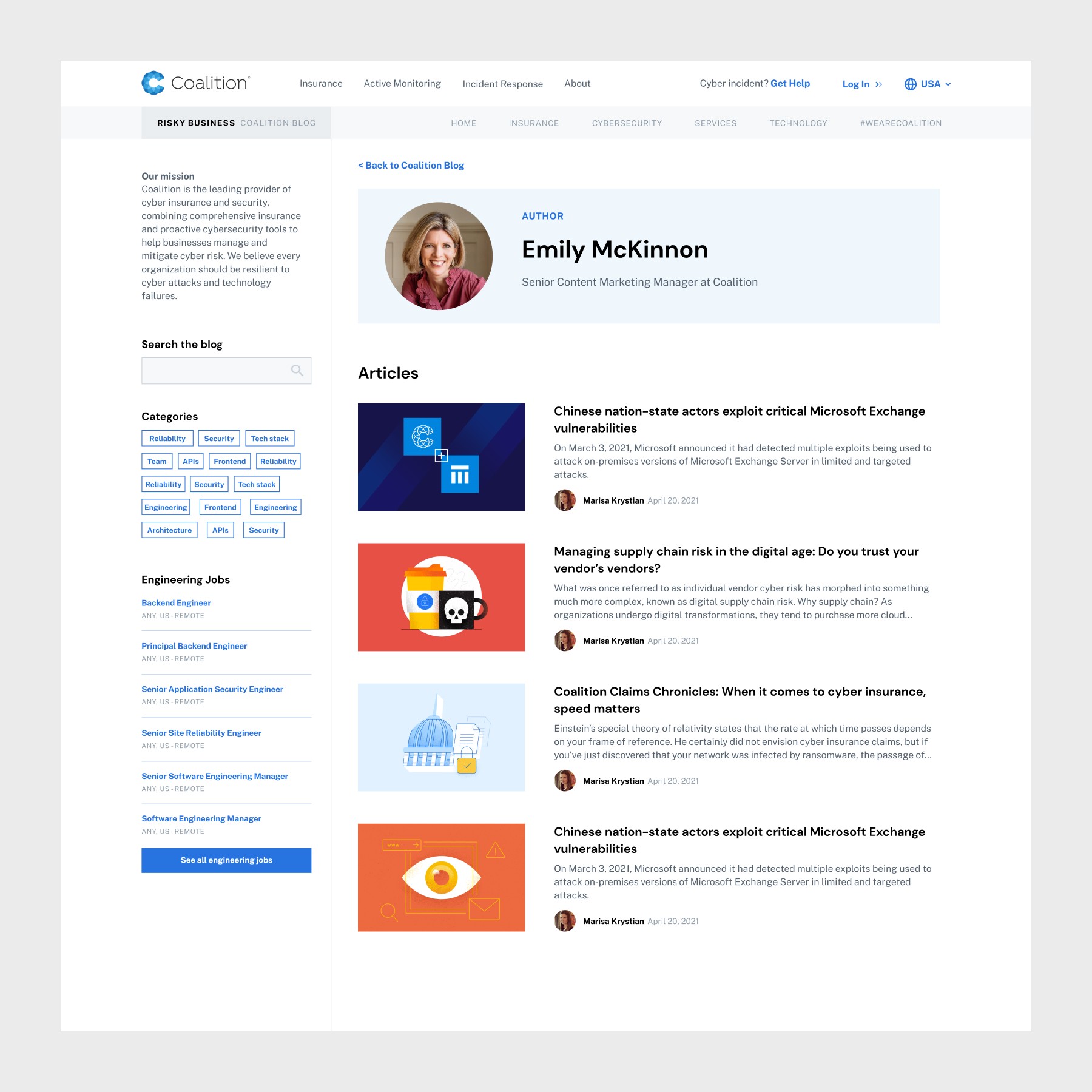 A Coalition marketing page before the redesign