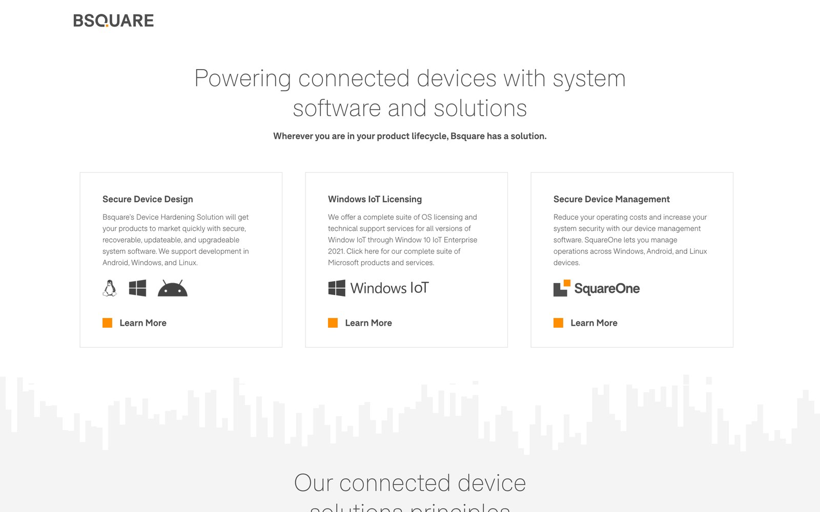 The Kontron homepage before the redesign: centred headline and three outlined product cards on grey