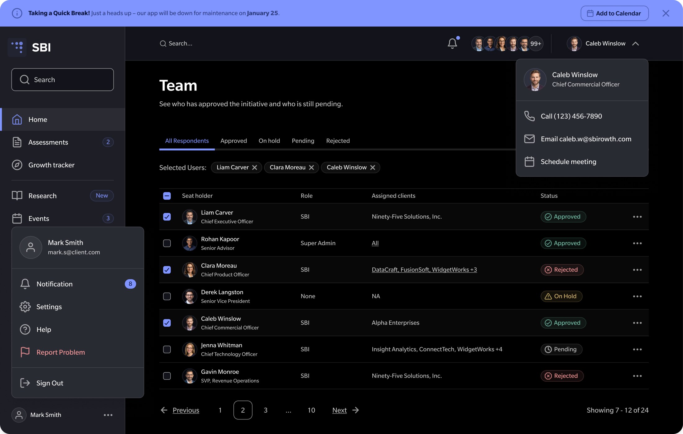 The same screen in dark mode, built from the same components